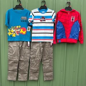 Boys Shirts Zip Hoodie Jacket & Cargo Pants 5-Piece Set Size M